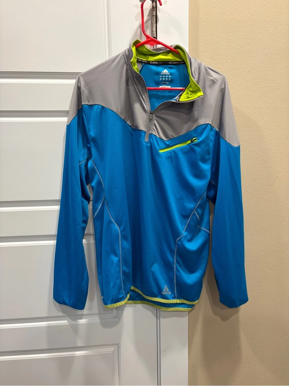 adidas Men's Blue and Gray Quarter-Zip Training Pullover with Neon Accents